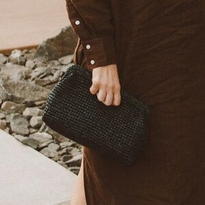 J. Crew Black Portifino Woven Clutch
